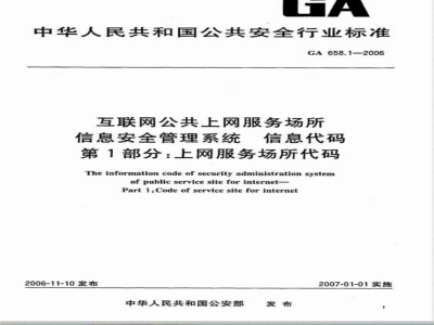 GA 658.1-2006 互联网公共上网服务场所信息安全管理系统 信息代码 第1部分:上网服务场所代码