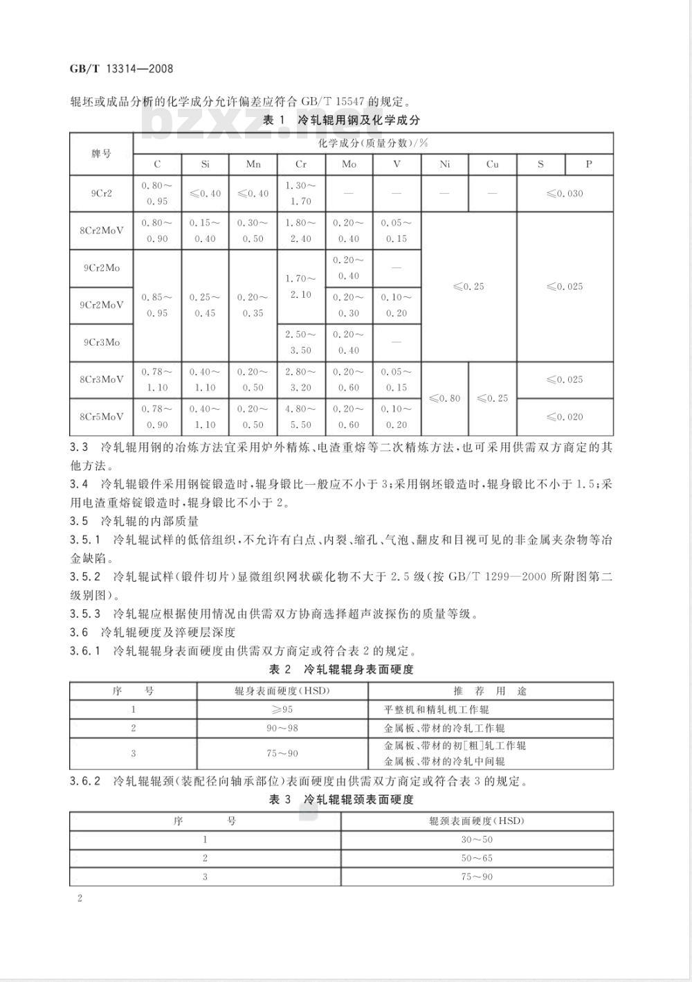 GB/T 13314-2008 锻钢冷轧工作辊 通用技术条件 GB/T 13314-2008 锻钢冷轧工作辊 通用技术条件