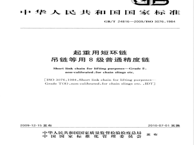 GB/T 24816-2009  起重用短环链 吊链等用8级普通精度链