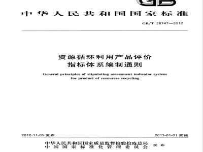 GB/T 28747-2012资源循环利用产品评价指标体系编制通则 