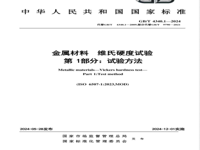 GB/T 4340.1-2024金属材料 维氏硬度试验 第1部分: 试验方法 