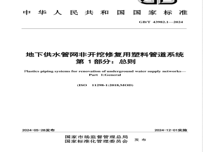 GB/T 43982.1-2024地下供水管网非开挖修复用塑料管道系统 第1部分：总则 