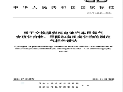 GB/T 44243-2024质子交换膜燃料电池汽车用氢气 含硫化合物、甲醛和有机卤化物的测定 气相色谱法 