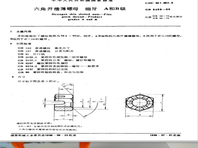 GB/T 9459-1988 六角开槽薄螺母 细牙 A和B级