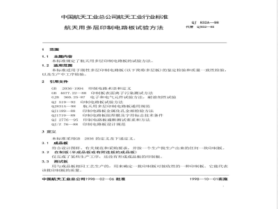 QJ 832A-1998 航天用多层印制电路板试验方法