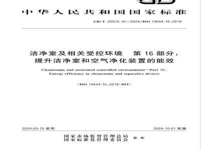 GB/T 25915.16-2024洁净室及相关受控环境 第16部分：提升洁净室和空气净化装置的能效 