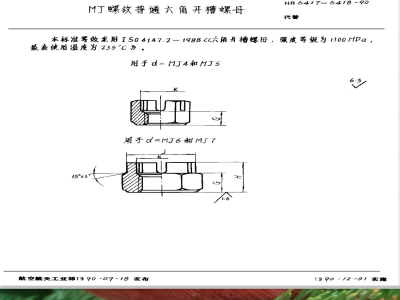 HB 6417～6418-1990 MJ螺纹普通六角开槽螺母