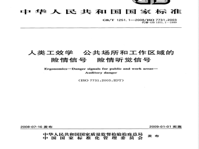 GB/T 1251.1-2008 人类工效学 公共场所和工作区域的险情信号 险情听觉信号