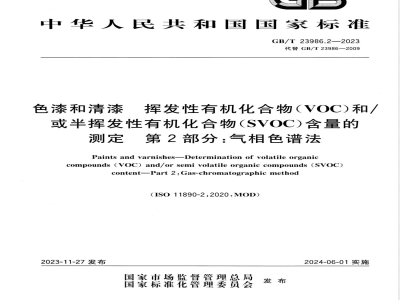 GB/T 23986.2-2023色漆和清漆 挥发性有机化合物(VOC)和/或半挥发性有机化合物(SVOC)含量的测定 第2部分：气相色谱法 