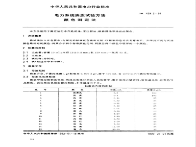 DL/T 429.2-1991 电力系统油质试验方法--颜色测定法