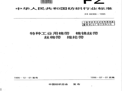 FZ 66306-1995 特种工业用棉带 棉锦丝带 丝棉带 维纶带