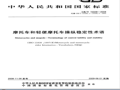 GB/T 15028-2008 摩托车和轻便摩托车操纵稳定性术语