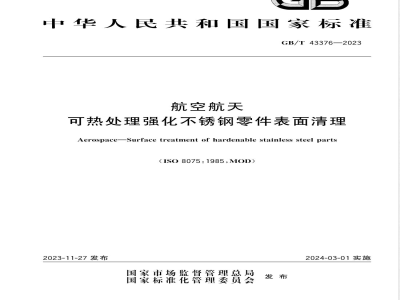 GB/T 43376-2023航空航天 可热处理强化不锈钢零件表面清理 
