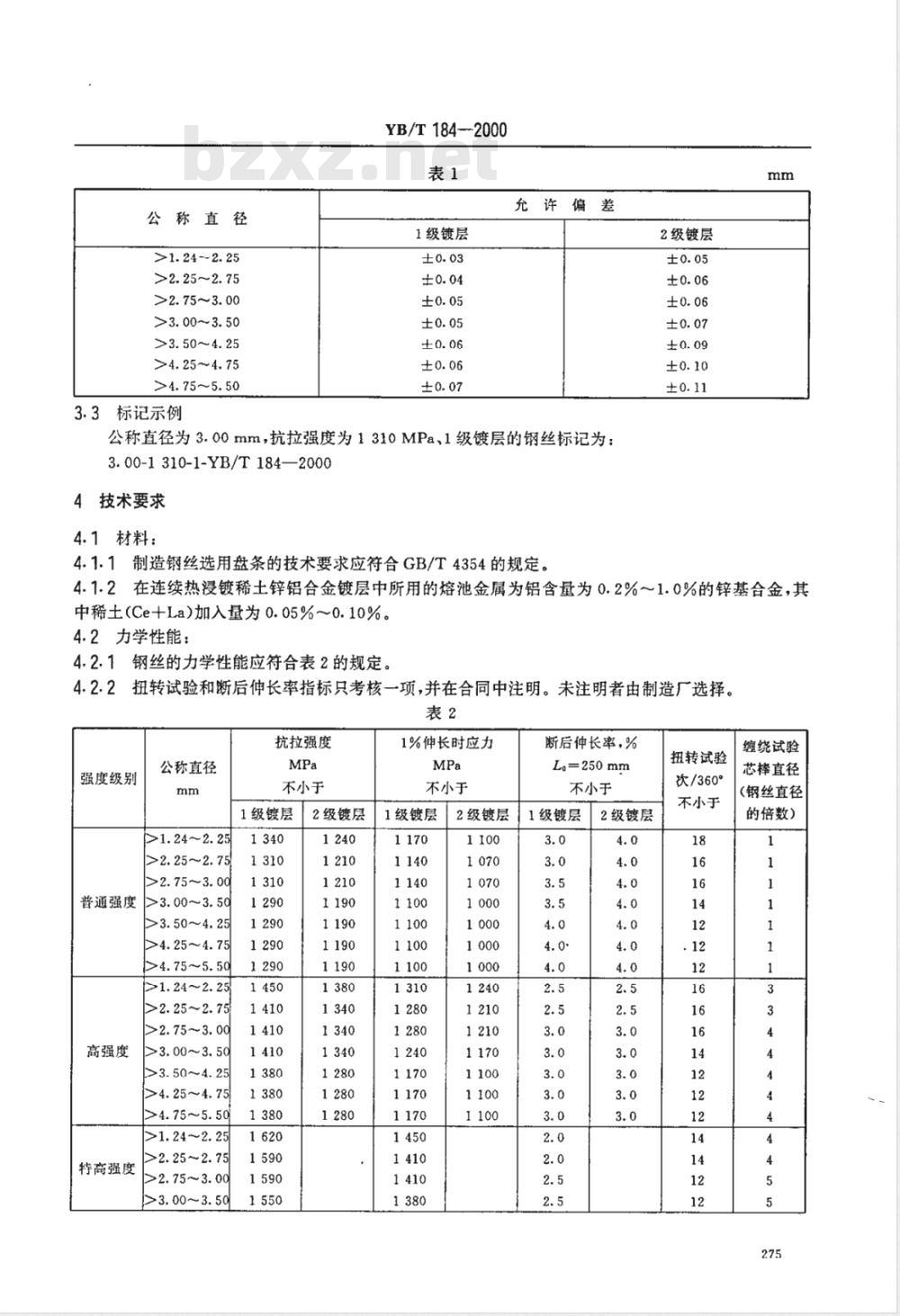 YB/T 184-2000 钢芯铝绞线用稀土锌铝合金镀层钢丝