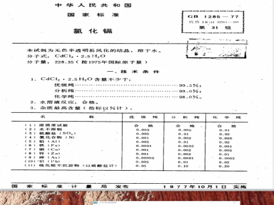 GB 1285-1977 化学试剂 氯化镉