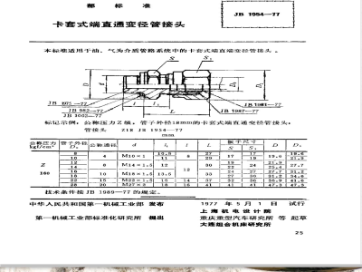 JB/T 1954-1977 卡套式端直通变径管接头