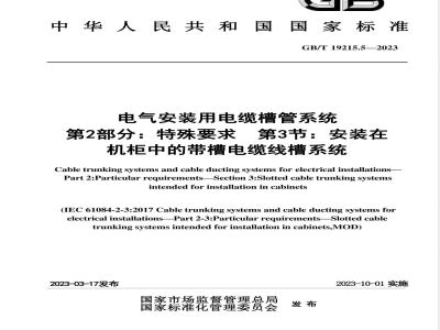 GB/T 19215.5-2023电气安装用电缆槽管系统 第2部分：特殊要求 第3节：安装在机柜中的带槽电缆线槽系统 