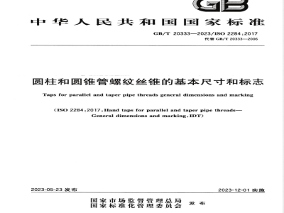GB/T 20333-2023圆柱和圆锥管螺纹丝锥的基本尺寸和标志 
