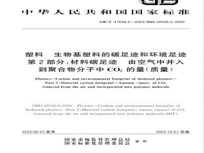 GB/T 41638.2-2023塑料 生物基塑料的碳足迹和环境足迹 第2部分：材料碳足迹 由空气中并入到聚合物分子中CO2的量（质量） 