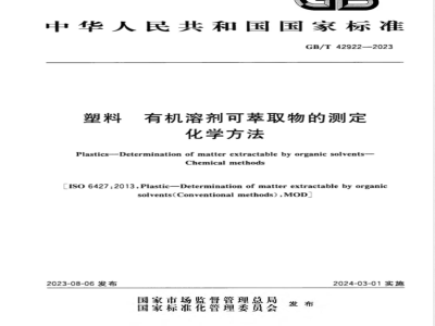 GB/T 42922-2023塑料 有机溶剂可萃取物的测定 化学方法 