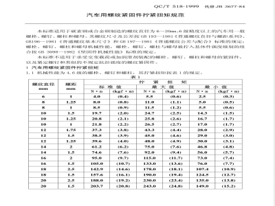 QC/T 518-1999 汽车用螺纹紧固件紧固扭矩