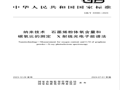 GB/T 43598-2023纳米技术 石墨烯粉体氧含量和碳氧比的测定 X射线光电子能谱法 