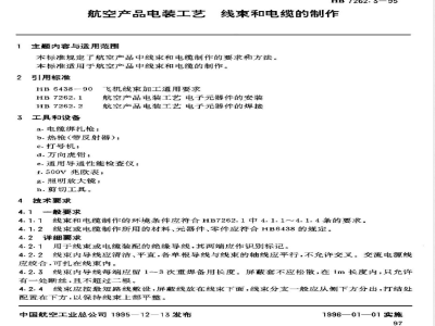 HB 7262.3-1995 航空产品电装工艺 线束和电缆的制作