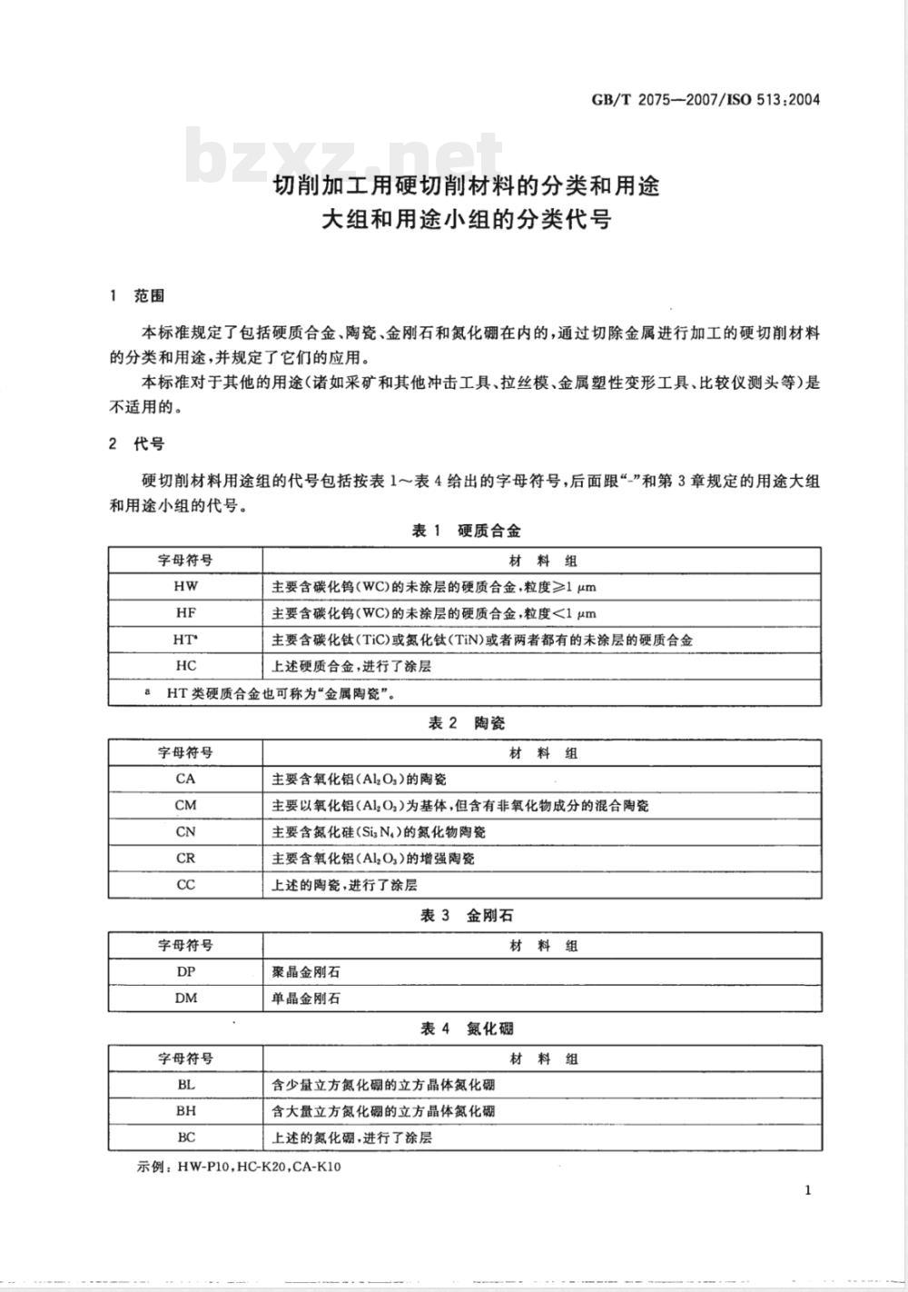 GB/T 2075-2007 切削加工用硬切削材料的分类和用途 大组和用途小组的分类代号 GB/T 2075-2007 切削加工用硬切削材料的分类和用途 大组和用途小组的分类代号