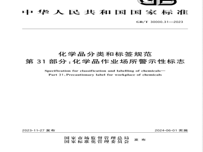 GB/T 30000.31-2023化学品分类和标签规范 第31部分：化学品作业场所警示性标志 