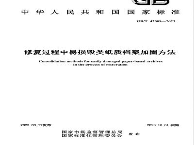 GB/T 42309-2023修复过程中易损毁类纸质档案加固方法 