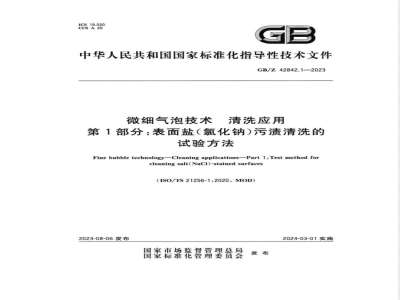 GB/Z 42842.1-2023微细气泡技术 清洗应用 第1部分：表面盐（氯化钠）污渍清洗的试验方法 