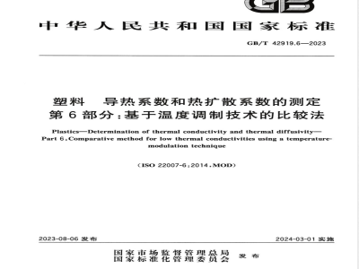 GB/T 42919.6-2023塑料 导热系数和热扩散系数的测定 第6部分：基于温度调制技术的比较法 