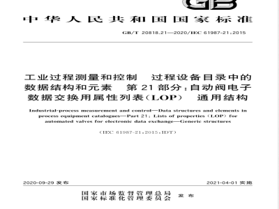 GB/T 20818.21-2020工业过程测量和控制 过程设备目录中的数据结构和元素 第21部分：自动阀电子数据交换用属性列表(LOP) 通用结构 