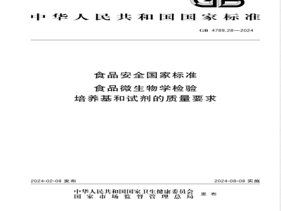 GB 4789.28-2024食品安全国家标准食品 微生物学检验 培养基和试剂的质量要求 