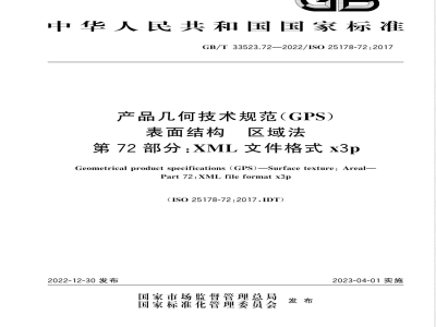 GB/T 33523.72-2022产品几何技术规范（GPS）表面结构 区域法 第72部分：XML 文件格式 x3p 
