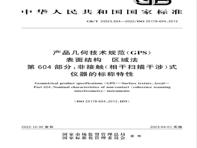 GB/T 33523.604-2022产品几何技术规范（GPS） 表面结构 区域法 第604部分：非接触（相干扫描干涉）式仪器的标称特性 
