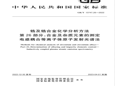 GB/T 13747.26-2022锆及锆合金化学分析方法 第26部分：合金及杂质元素的测定 电感耦合等离子体原子发射光谱法 