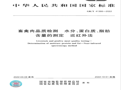 GB/T 41366-2022畜禽肉品质检测 水分、蛋白质、脂肪含量的测定 近红外法 