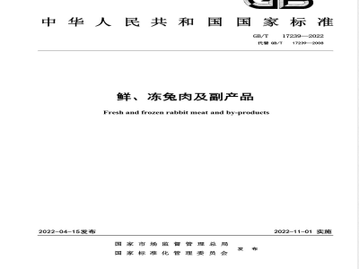 GB/T 17239-2022鲜、冻兔肉及副产品 