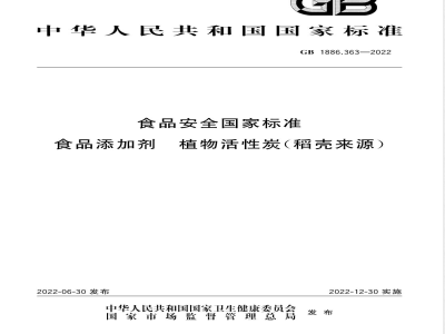 GB 1886.363-2022食品安全国家标准 食品添加剂 植物活性炭（稻壳活性炭） 