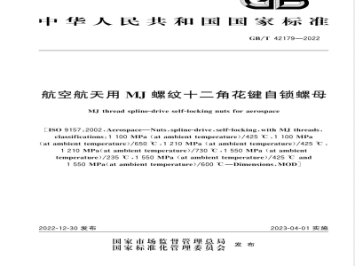 GB/T 42179-2022航空航天用 MJ 螺纹十二角花键自锁螺母 