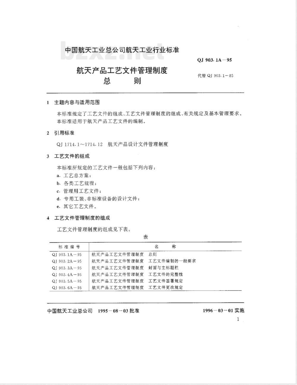 QJ 903.1A-1995 航天产品工艺文件管理制度 总则 QJ 903.1A-1995 航天产品工艺文件管理制度 总则