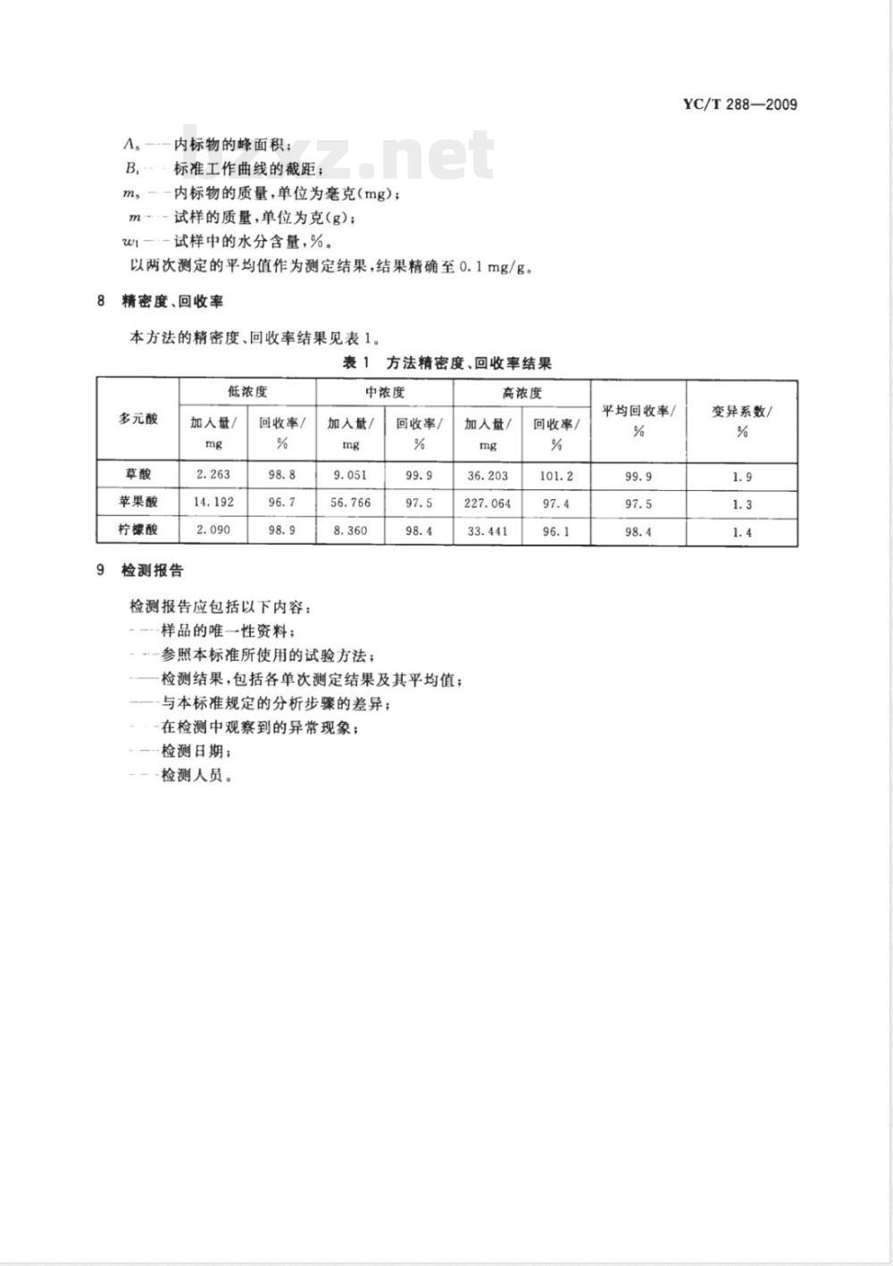 YC/T 288-2009 烟草及烟草制品 多元酸(草酸、苹果酸和柠檬酸)的测定 气相色谱法 YC/T 288-2009 烟草及烟草制品 多元酸(草酸、苹果酸和柠檬酸)的测定 气相色谱法