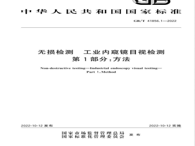 GB/T 41856.1-2022无损检测 工业内窥镜目视检测 第1部分：方法 
