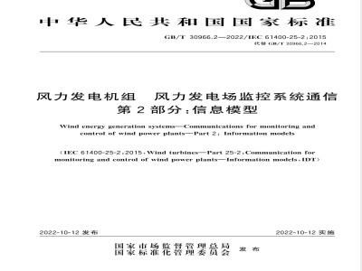 GB/T 30966.2-2022风力发电机组 风力发电场监控系统通信 第2部分：信息模型 