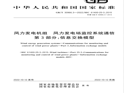 GB/T 30966.3-2022风力发电机组 风力发电场监控系统通信 第3部分：信息交换模型 