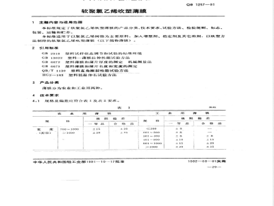 QB/T 1257-1991软聚氯乙烯吹塑薄膜 