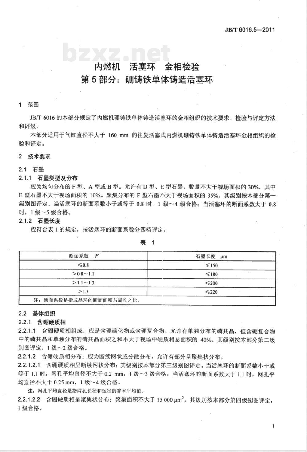 JB/T 6016.5-2011内燃机 活塞环 金相检验 第5部分:硼铸铁单体铸造活塞环 JB/T 6016.5-2011内燃机 活塞环 金相检验 第5部分:硼铸铁单体铸造活塞环