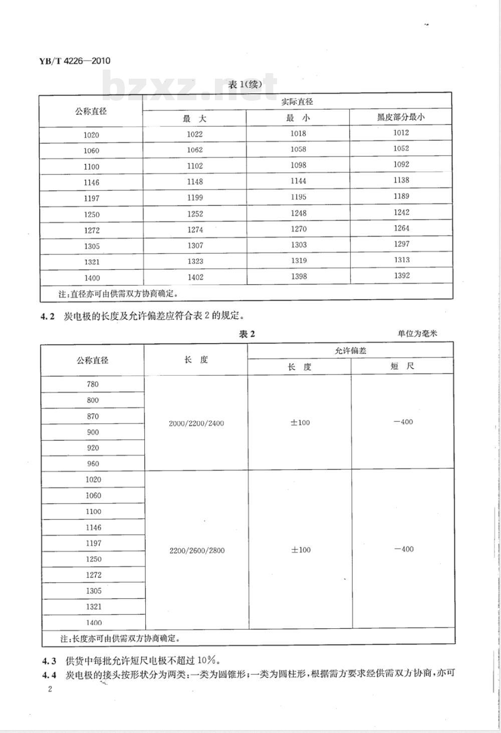 YB/T 4226-2010炭电极 YB/T 4226-2010炭电极