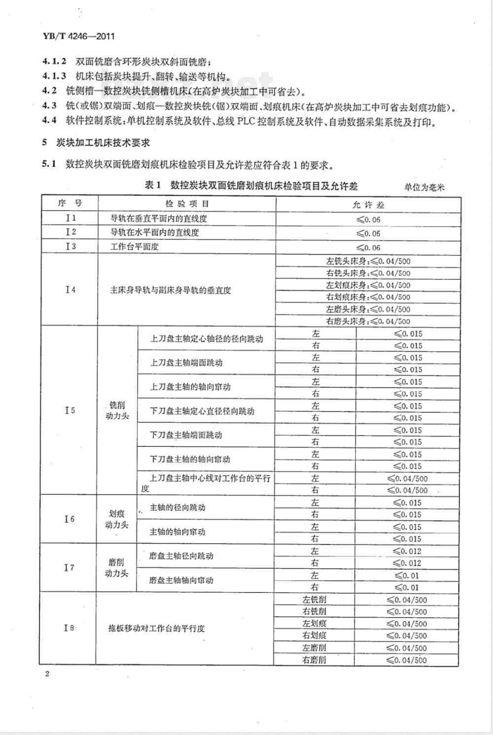 YB/T 4246-2011炭块和炭砖尺寸及表面加工要求 YB/T 4246-2011炭块和炭砖尺寸及表面加工要求
